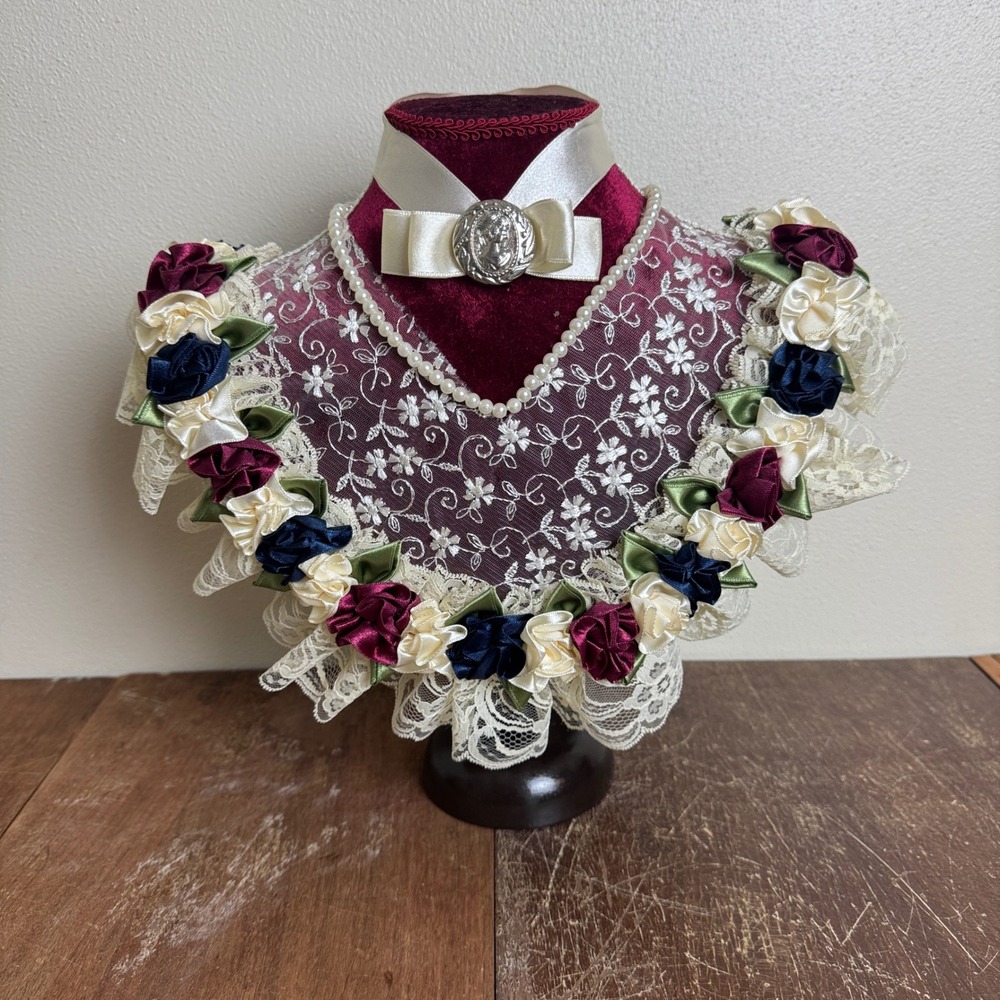 Maroon Velvet Decorative Bust with Ribbon Choker Lace‎ pearls Floral details\